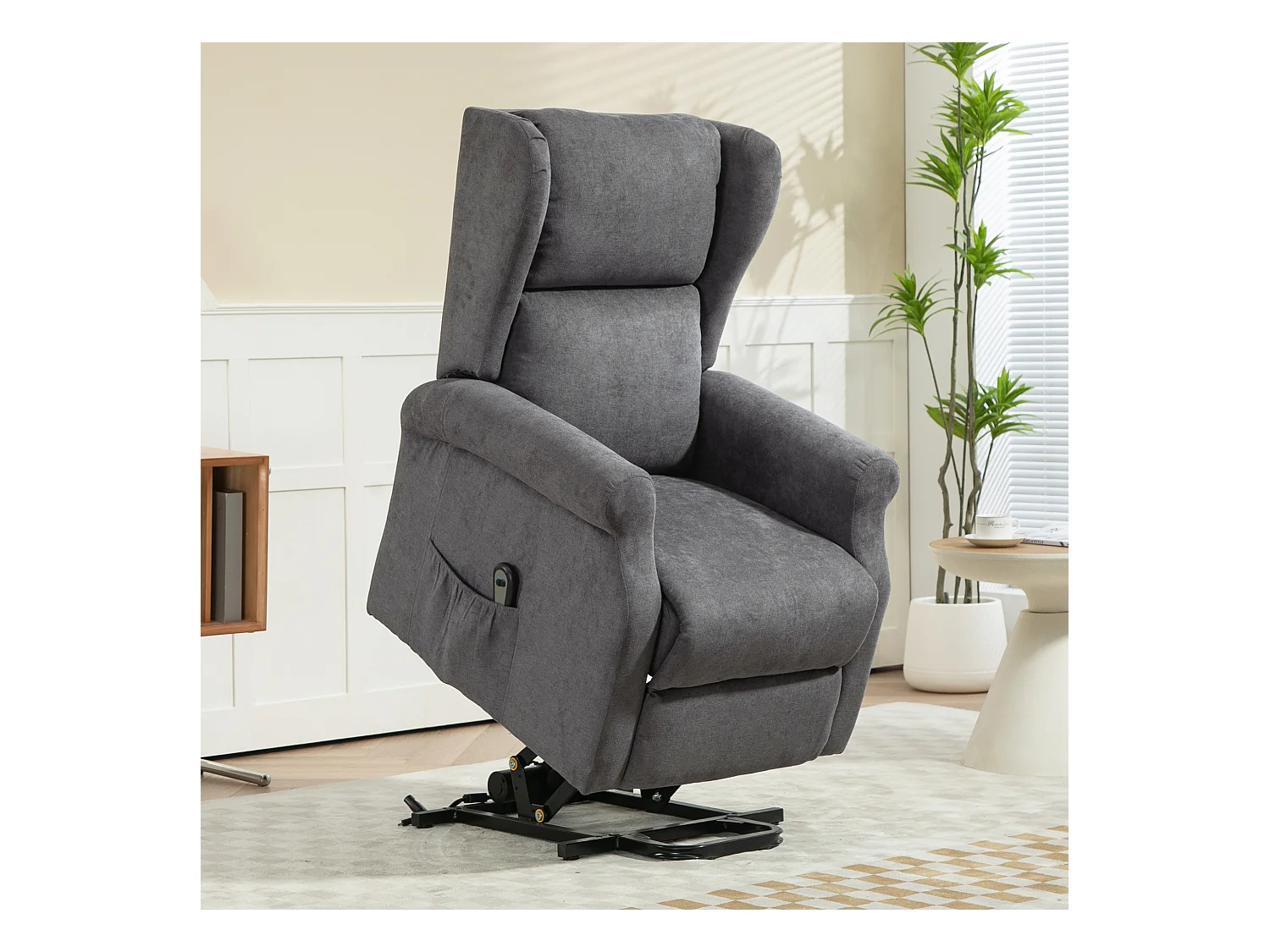 Sillón reclinable eléctrico de lino con elevación reclinable 165 cm TV crema
