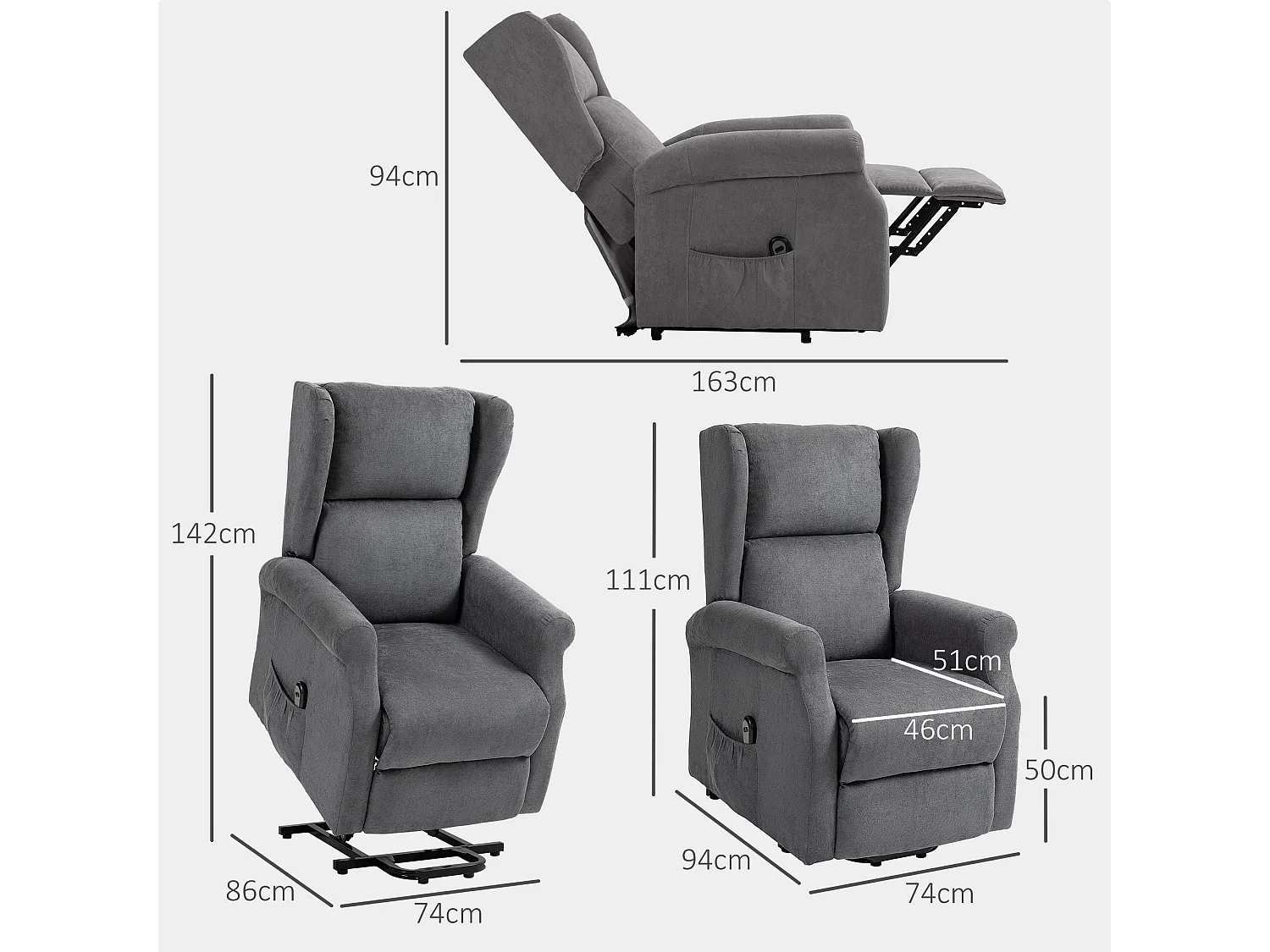 Fauteuil relax électrique lin avec relève-personne inclinable 165cm TV crème