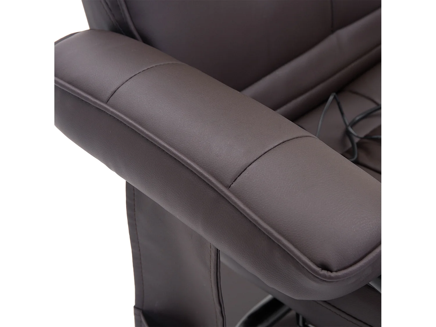 Sillón relax con masaje y puf giratorio de polipiel marrón con mando a distancia y respaldo reclinable