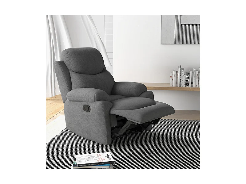 Fauteuil relax lin gris inclinabile 150° TV salon chambre 93x88x102 cm