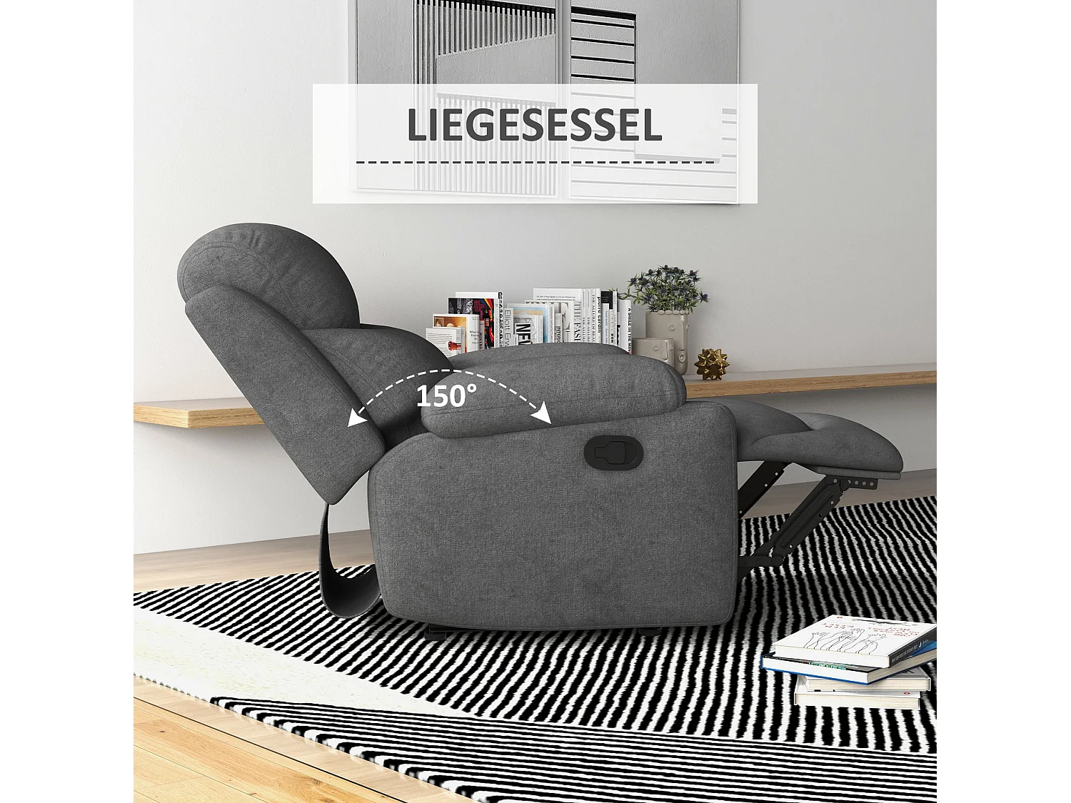 Poltrona reclinável em linho cinza 150° sala de TV quarto 93x88x102 cm