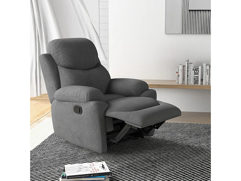 Poltrona reclinável em linho cinza 150° sala de TV quarto 93x88x102 cm