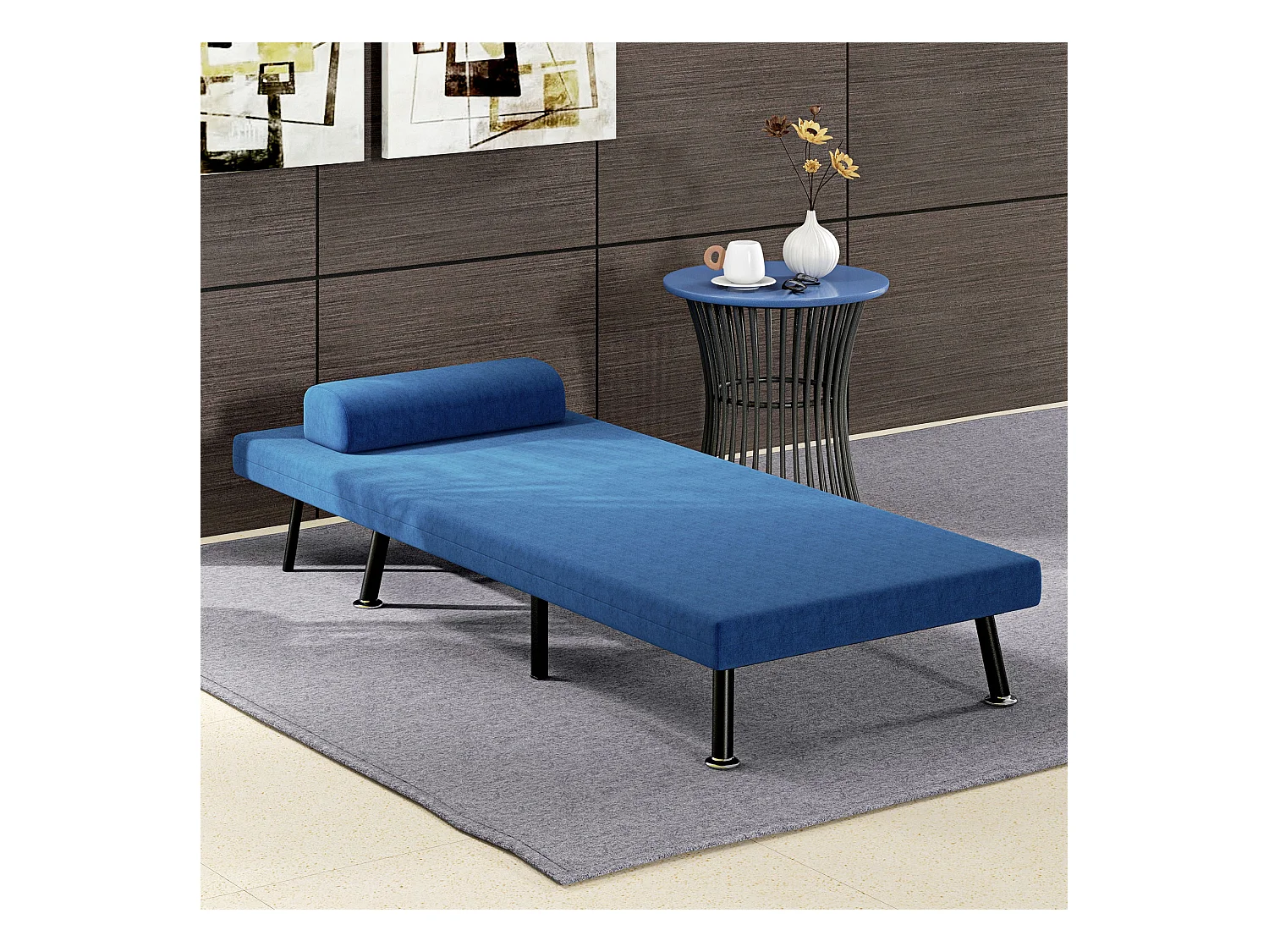 Schlafsessel Klappbett mit Bettfunktion, Relaxsessel Leinenoptik Dunkelblau 75x70x75 cm