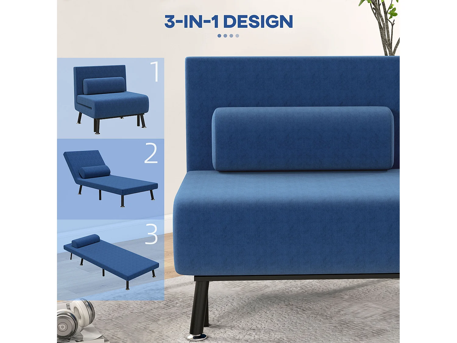 Schlafsessel Klappbett mit Bettfunktion, Relaxsessel Leinenoptik Dunkelblau 75x70x75 cm