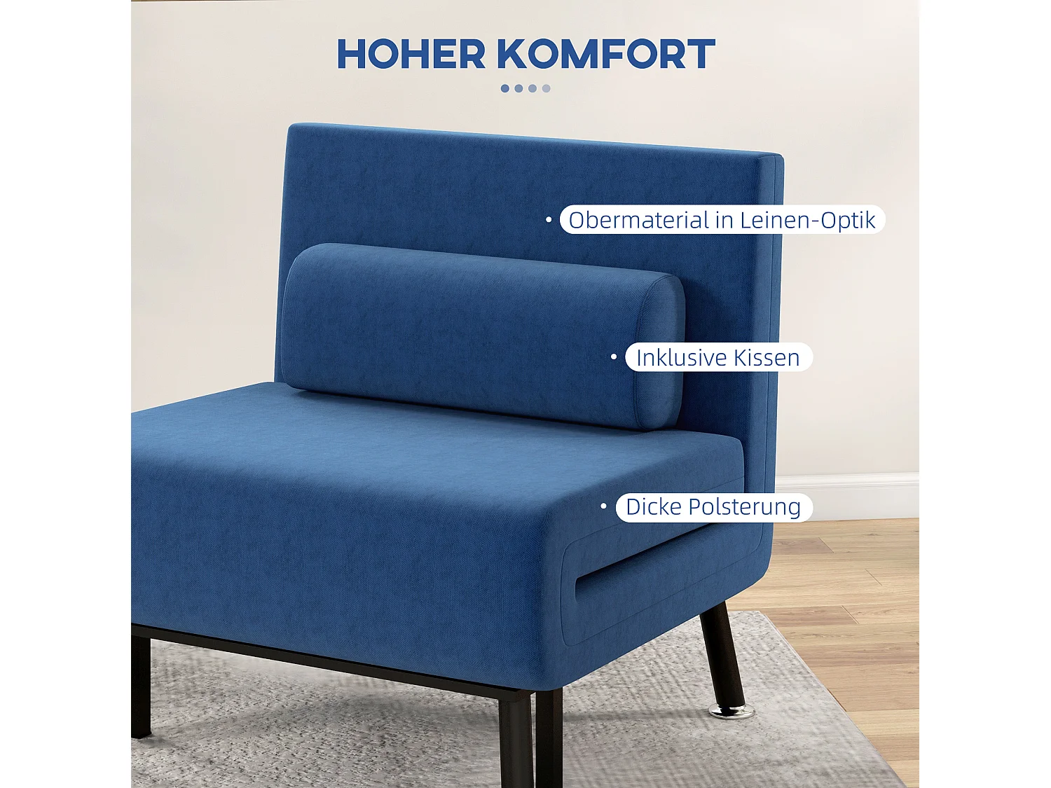 Schlafsessel Klappbett mit Bettfunktion, Relaxsessel Leinenoptik Dunkelblau 75x70x75 cm