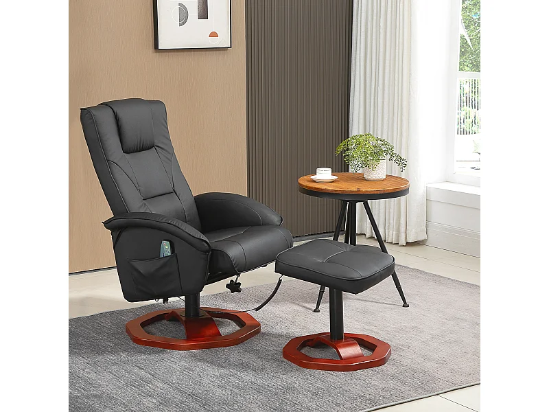 Fauteuil de massaggi 360° con repose-pieds en simili cuir, 73x83x106 cm, relax completo