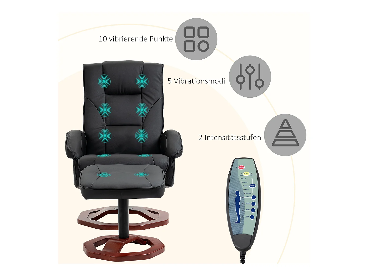 Sillón de masaje 360° con reposapiés de piel sintética, 73x83x106 cm, relajación total