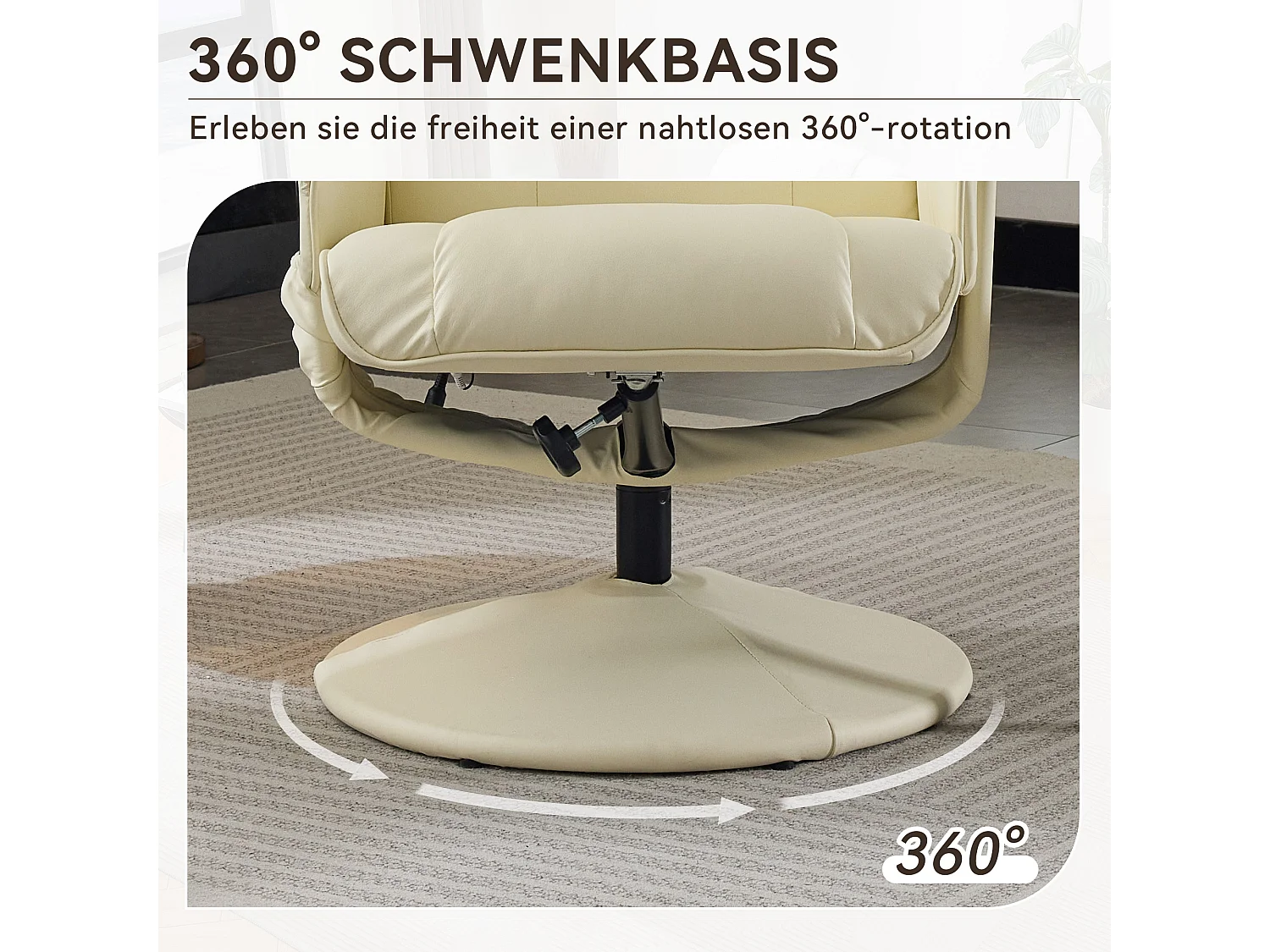 Poltrona da massaggio con poggiapiedi e chauffage, TV relax inclinabile in PU, girevole a 360°, salone e scrivania, beige