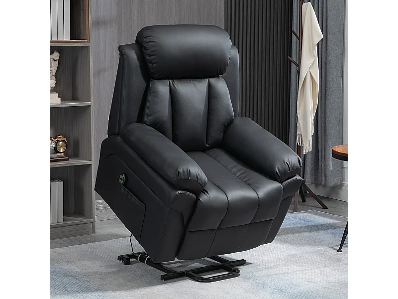 Fauteuil relax elettrico in pelle sintetica nera con funzione di rilevamento salon