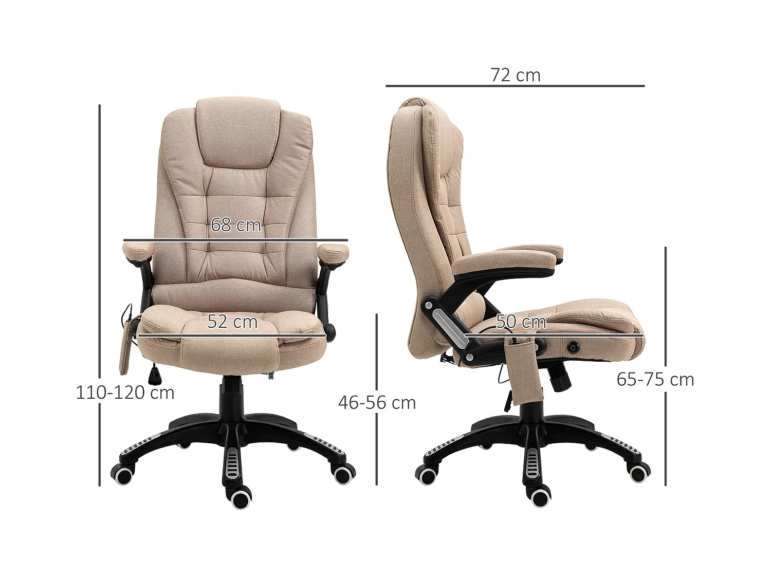 Sedia da ufficio ergonomica con massaggio e chauffage, poltrona girevole regolabile, marrone