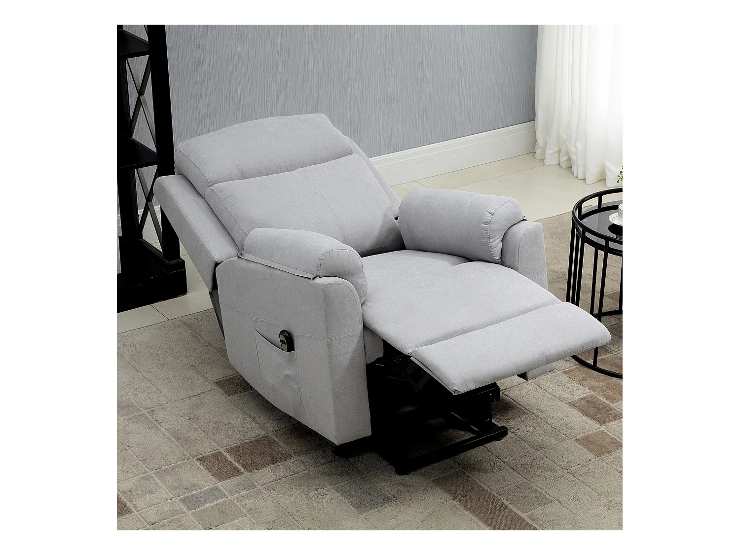 Sillón elevador eléctrico de lino reclinable 160° con reposapiés 83x89x102cm