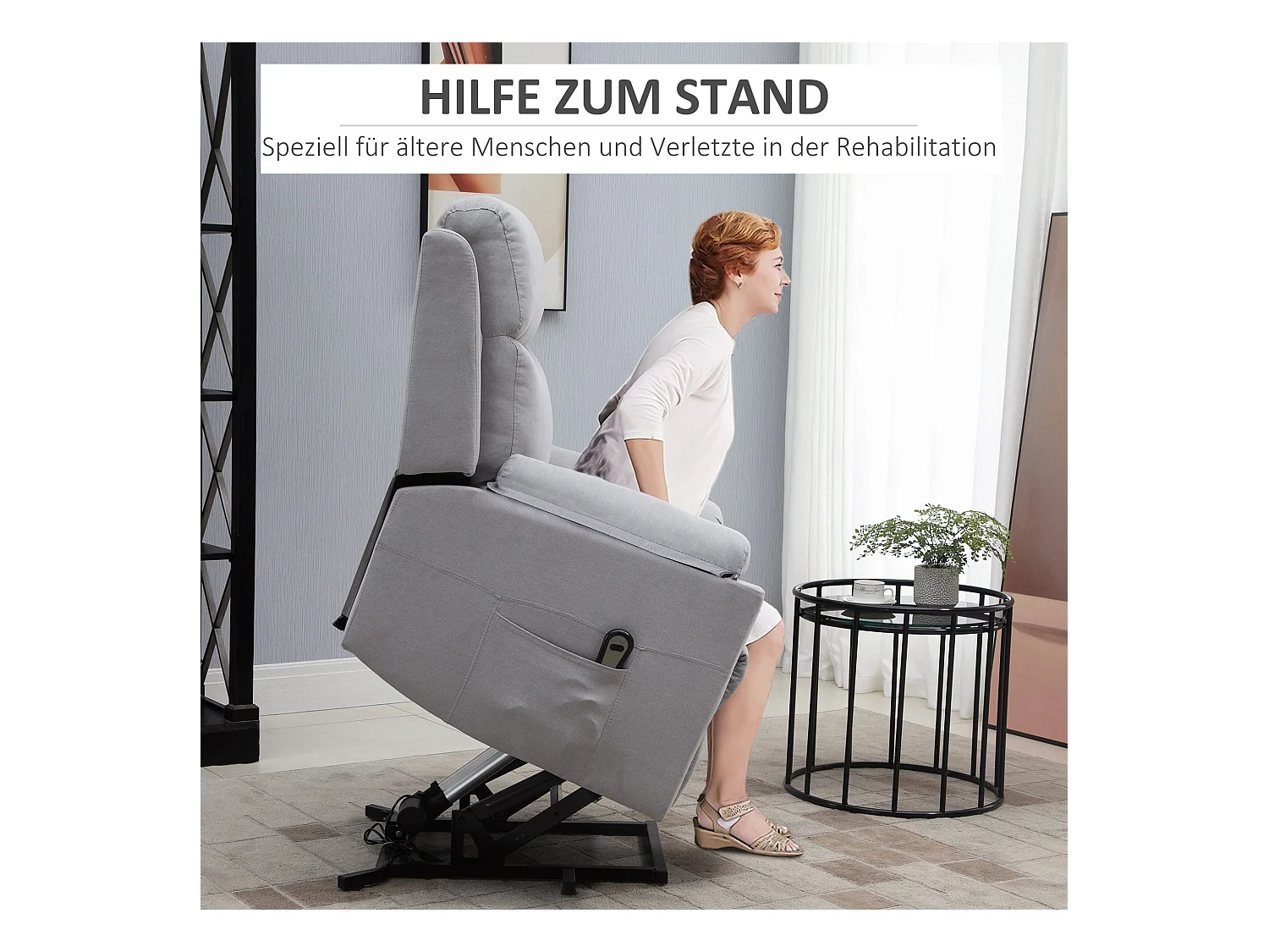 Sillón elevador eléctrico de lino reclinable 160° con reposapiés 83x89x102cm