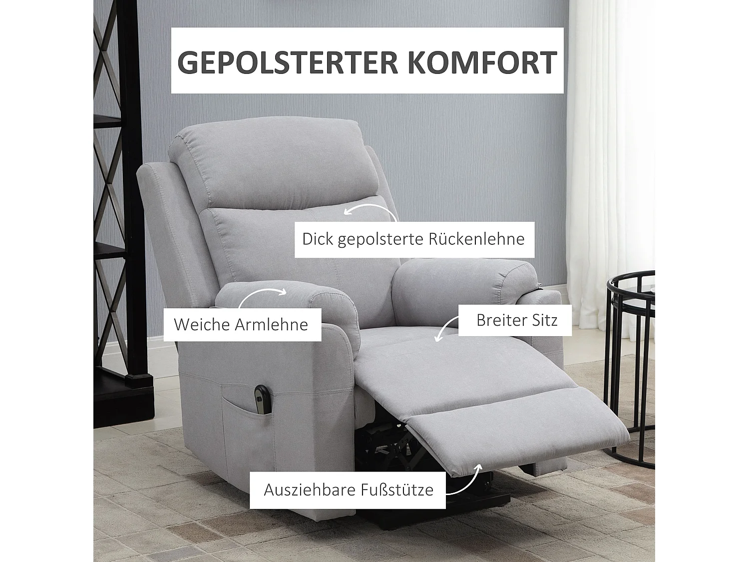 Fauteuil releveur elettrico lin inclinable 160° con repose-pieds 83x89x102cm