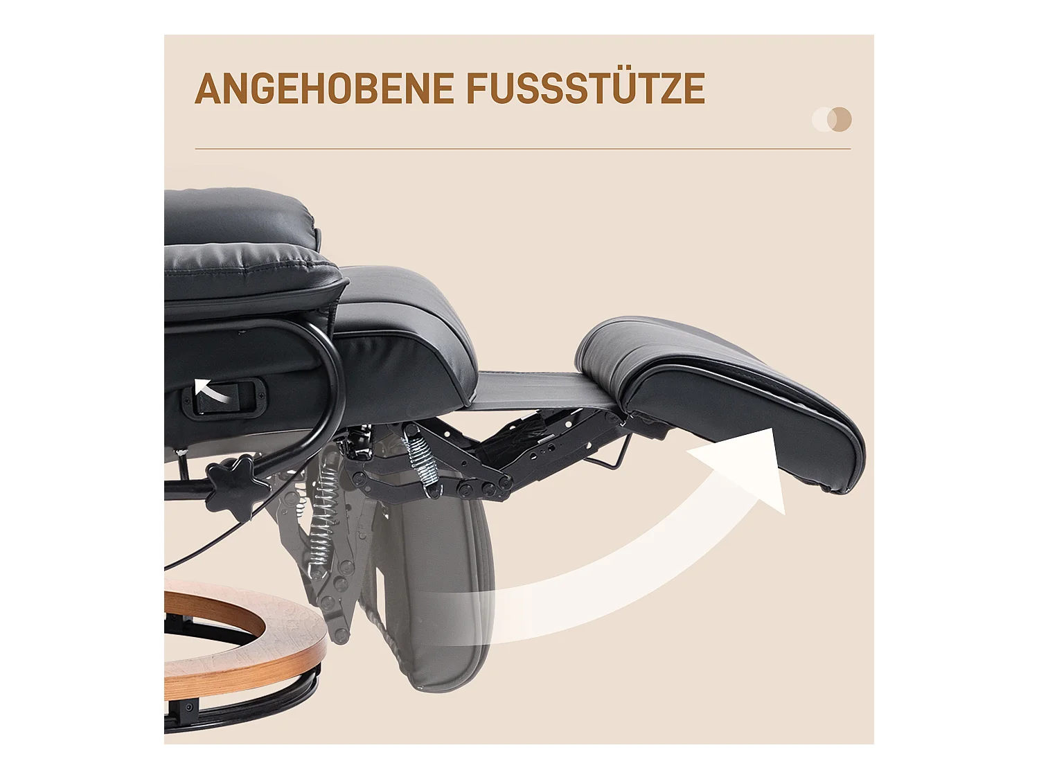 Fauteuil relax pivotant en simili cuir avec repose-pieds et dossier inclinable, noir