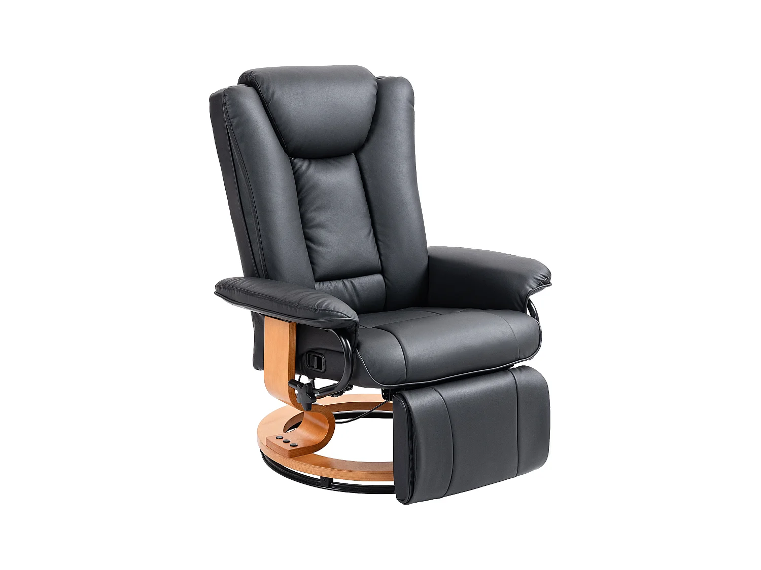 Sillón giratorio reclinable de piel sintética con reposapiés y respaldo reclinable, color negro