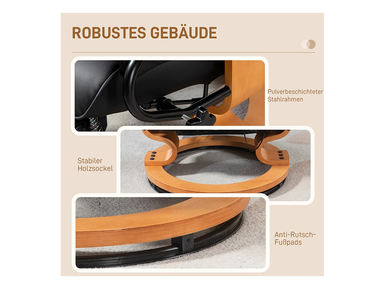 Sillón giratorio reclinable de piel sintética con reposapiés y respaldo reclinable, color negro