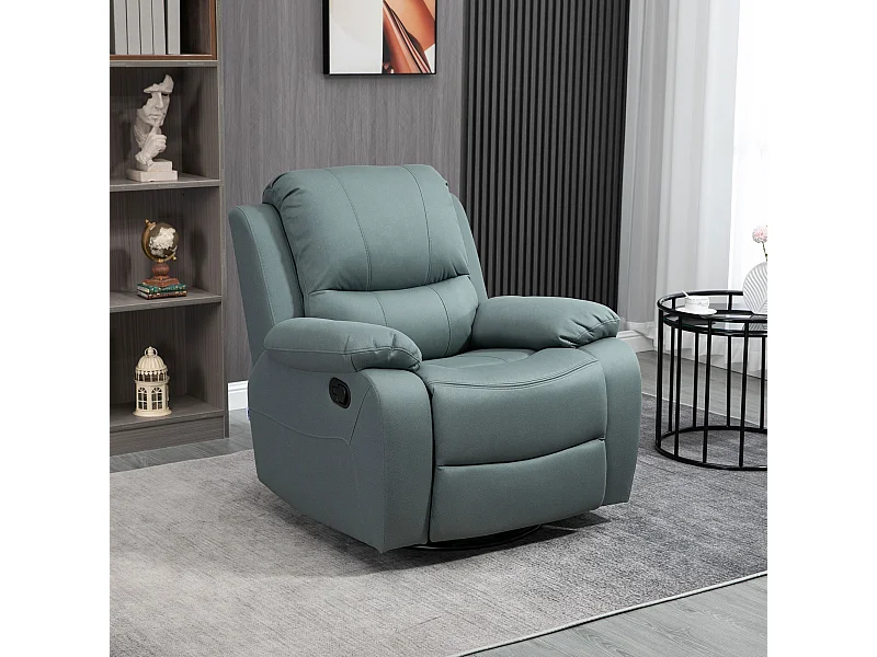 Fauteuil TV girevole poliestere inclinabile 135° con poggiapiedi 93x100x98cm verde