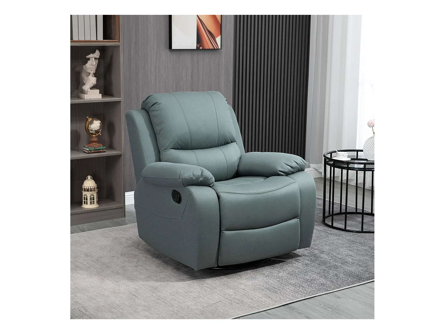 Sillón giratorio de TV de poliéster, inclinación de 135°, con reposapiés, 93x100x98cm, verde