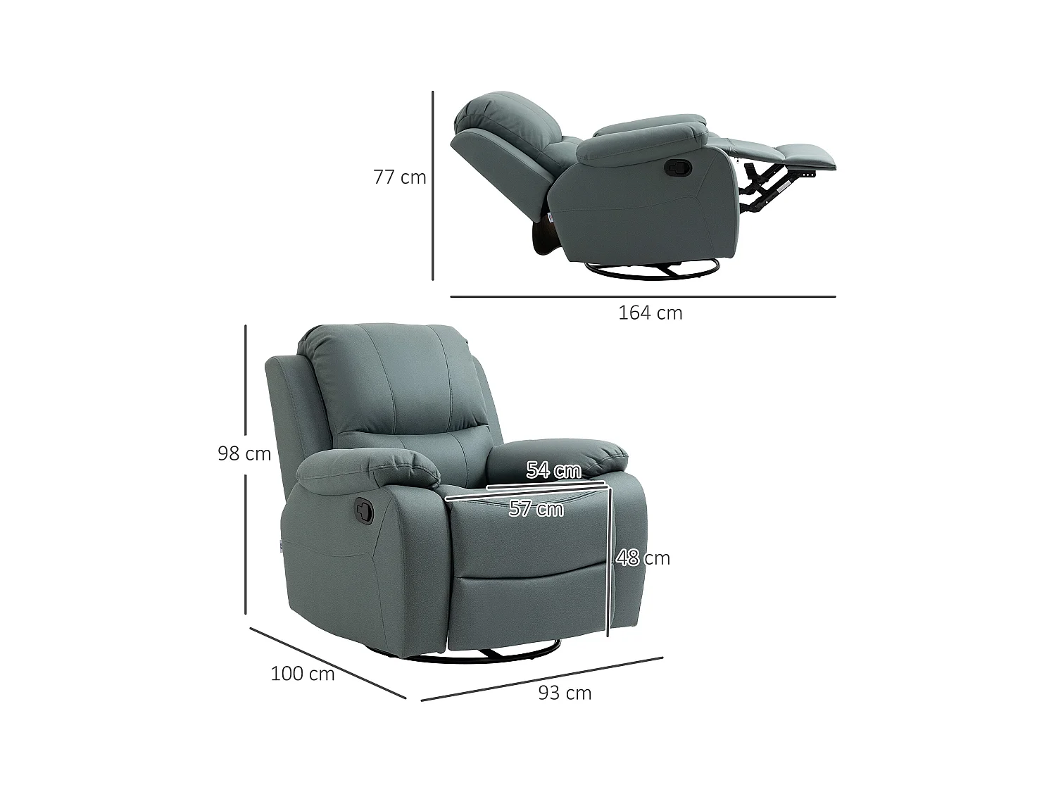 Sillón giratorio de TV de poliéster, inclinación de 135°, con reposapiés, 93x100x98cm, verde