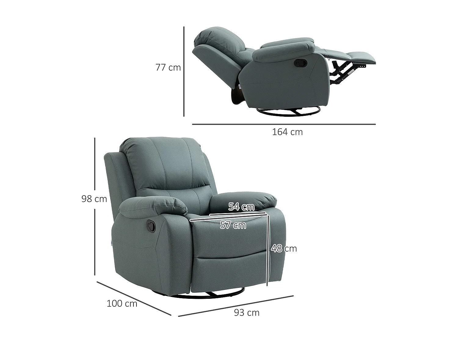 Fauteuil TV girevole poliestere inclinabile 135° con poggiapiedi 93x100x98cm verde