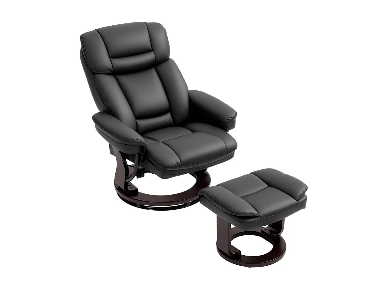 Sillón relajante con reposapiés de piel sintética, soporte para TV giratorio 360°, color negro