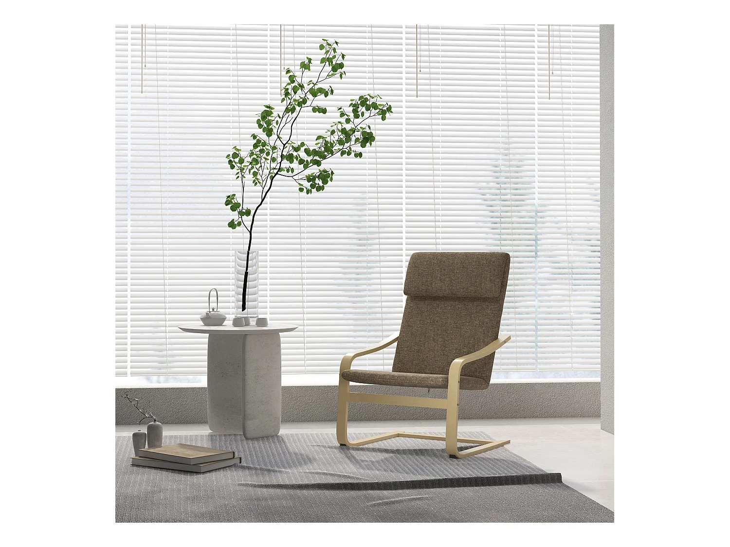 Fauteuil relax balançoire lin avec coussin bois de bouleau marron 120 kg