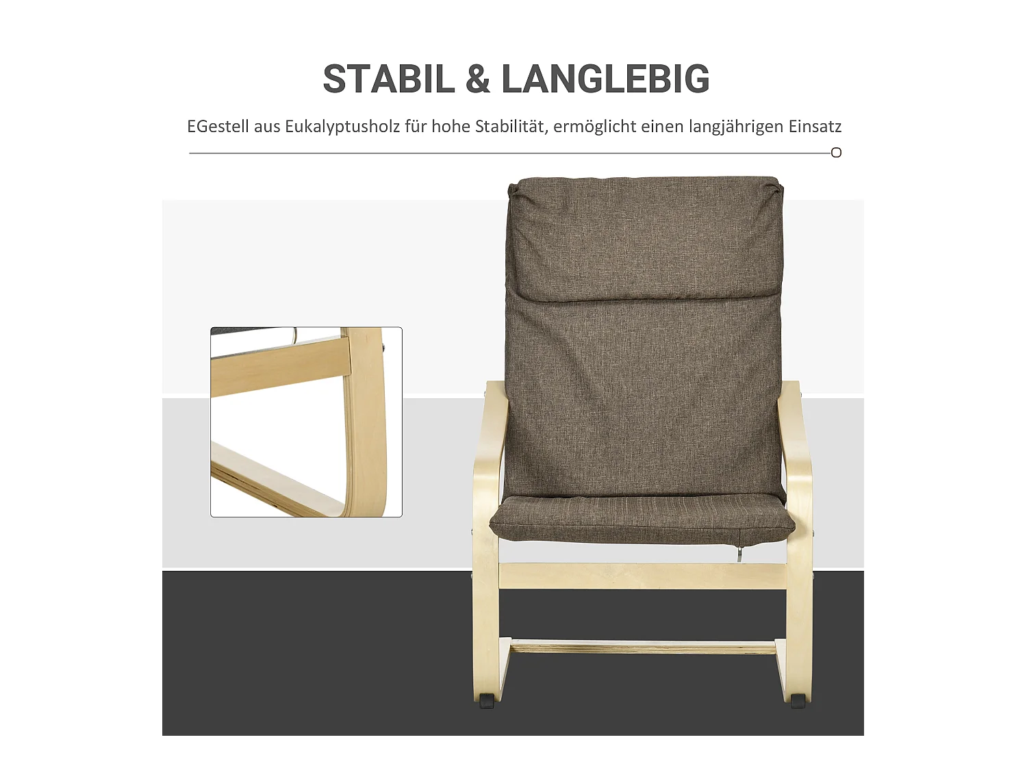 Fauteuil relax balançoire lin avec coussin bois de bouleau marron 120 kg