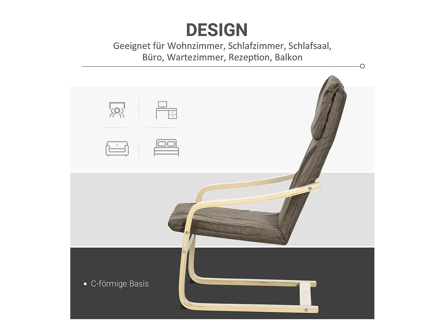 Fauteuil relax balançoire lin avec coussin bois de bouleau marron 120 kg