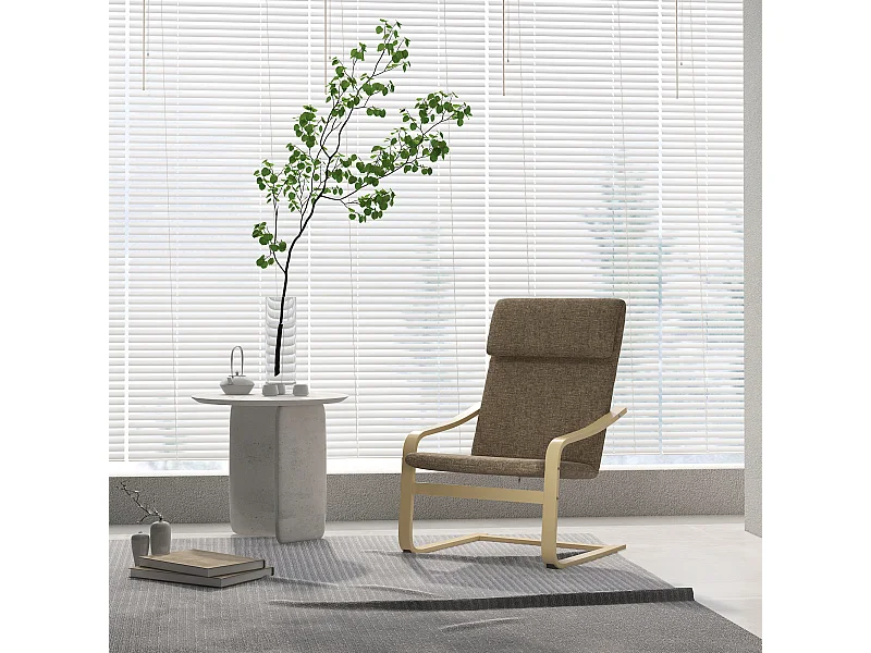 Fauteuil relax balançoire lin avec coussin bois de bouleau marron 120 kg