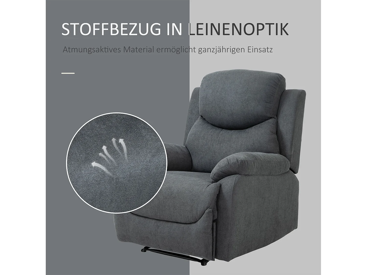Fauteuil relax inclinabile 150° con assise lin, grigio foncé pour salon