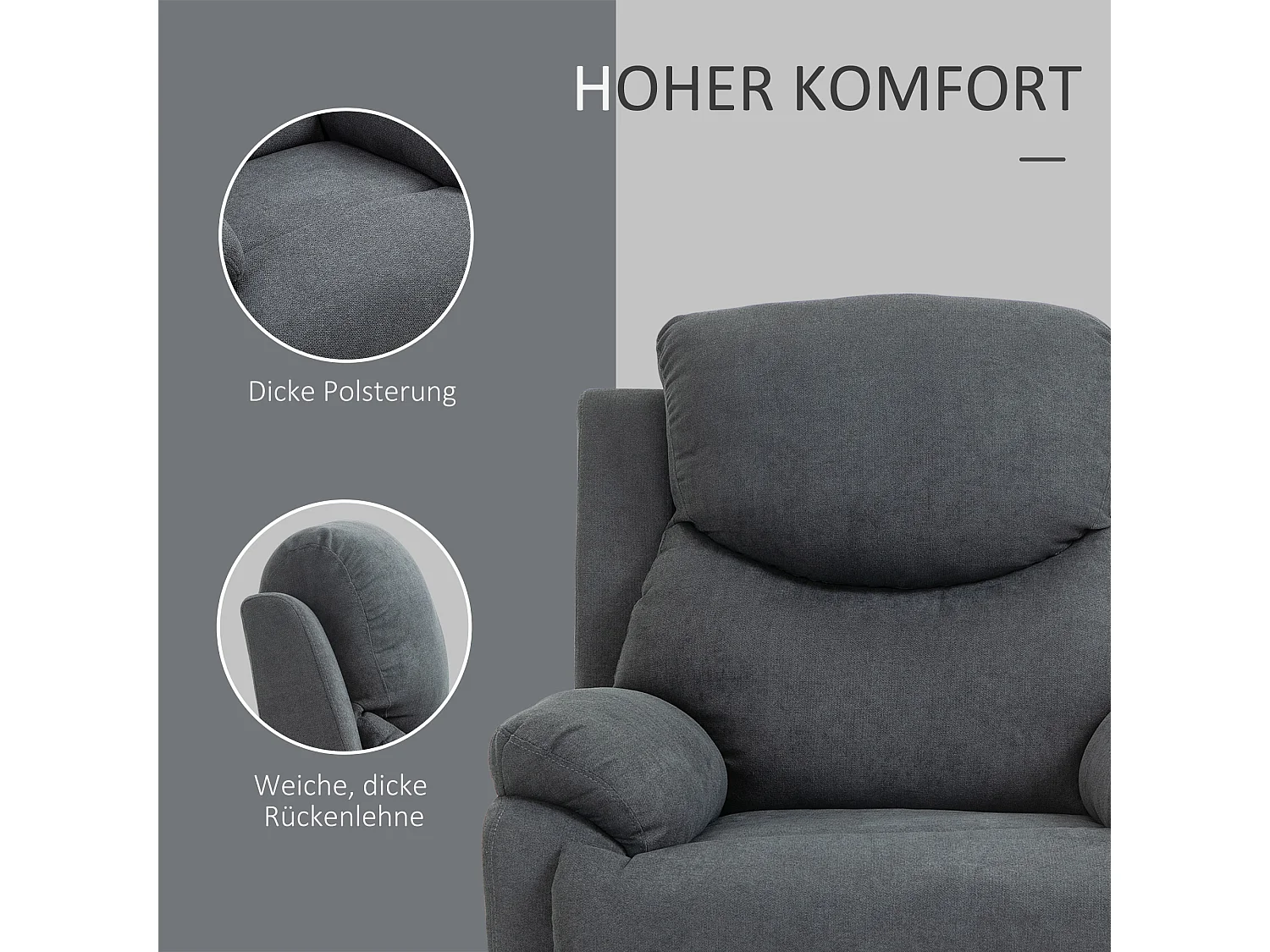 Fauteuil relax inclinabile 150° con assise lin, grigio foncé pour salon