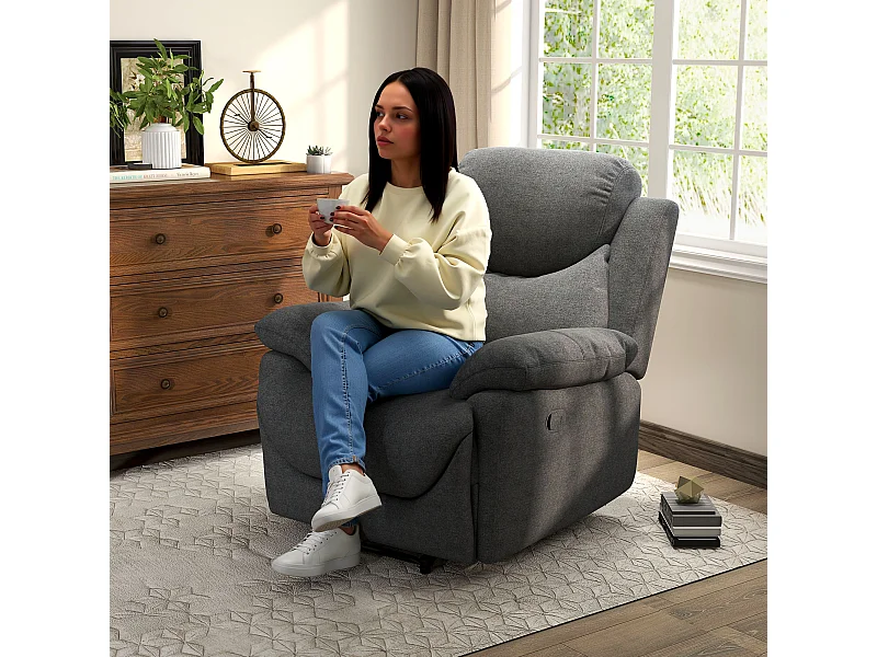 Fauteuil relax inclinabile 150° con assise lin, grigio foncé pour salon