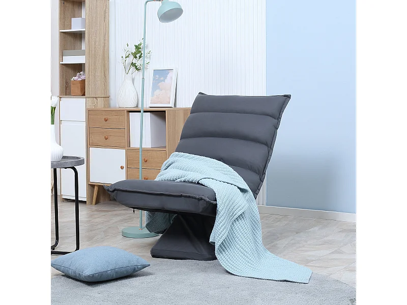 Fauteuil‑sol pivotant gris foncé, dossier inclinabile in 5 posizioni, acciaio, microfibra, 120 kg