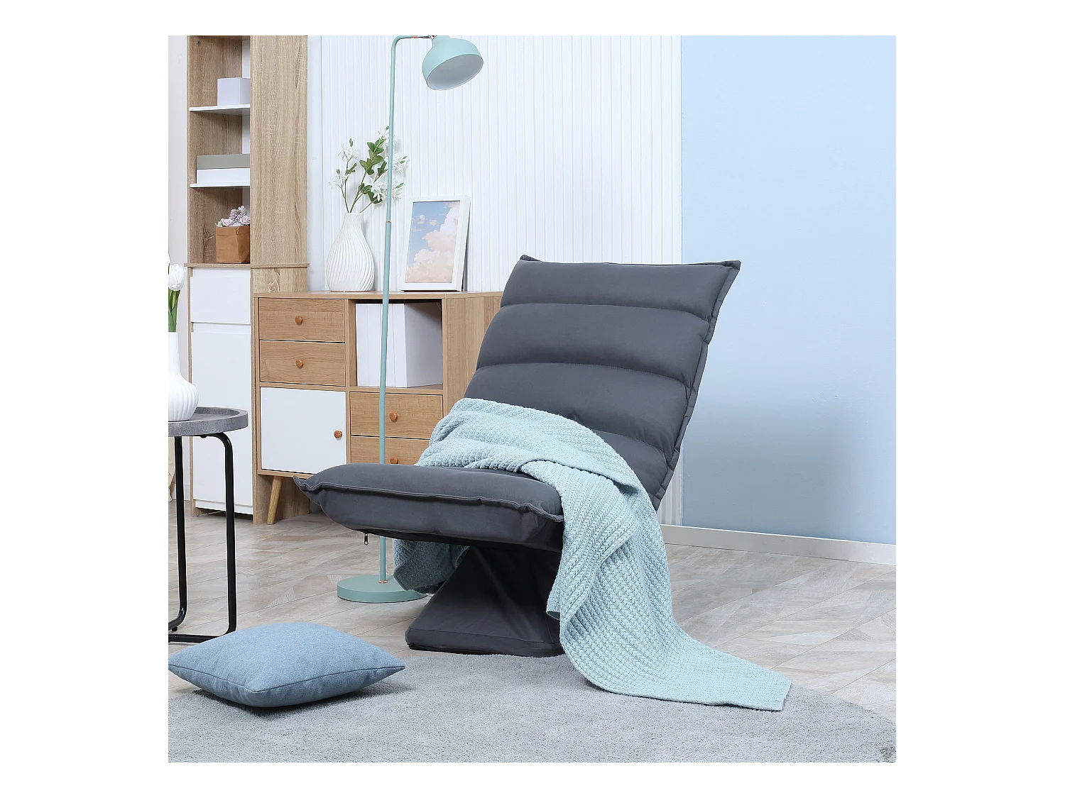 Sillón giratorio de suelo gris oscuro, respaldo reclinable en 5 posiciones, acero, microfibra, 120 kg