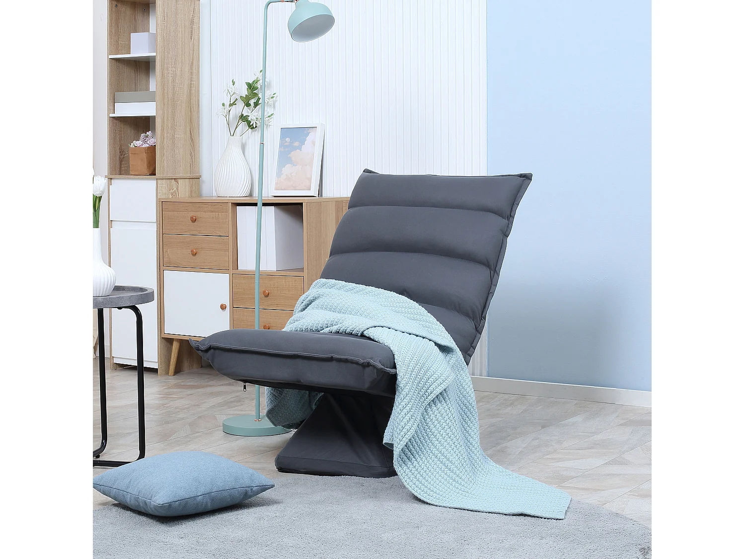 Fauteuil‑sol pivotant gris foncé, dossier inclinabile in 5 posizioni, acciaio, microfibra, 120 kg