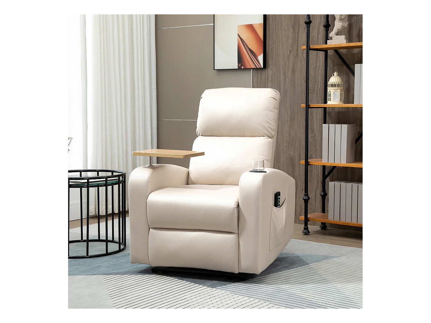 Rubinetto elettrico massante in microfibra con dossier inclinabile, tavolo girevole, beige