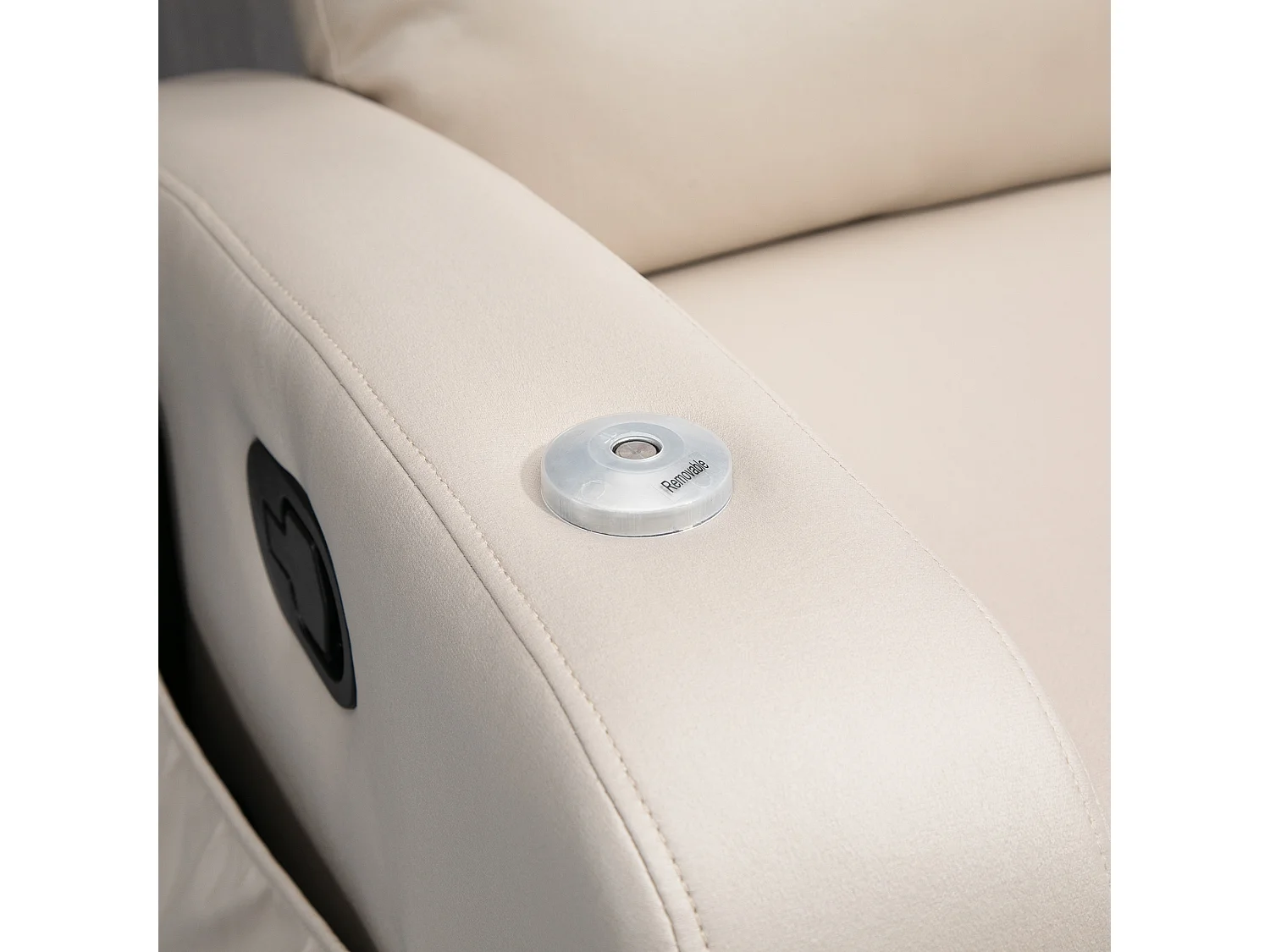 Poltrona de massagem elétrica de microfibra com encosto reclinável e mesa giratória, bege