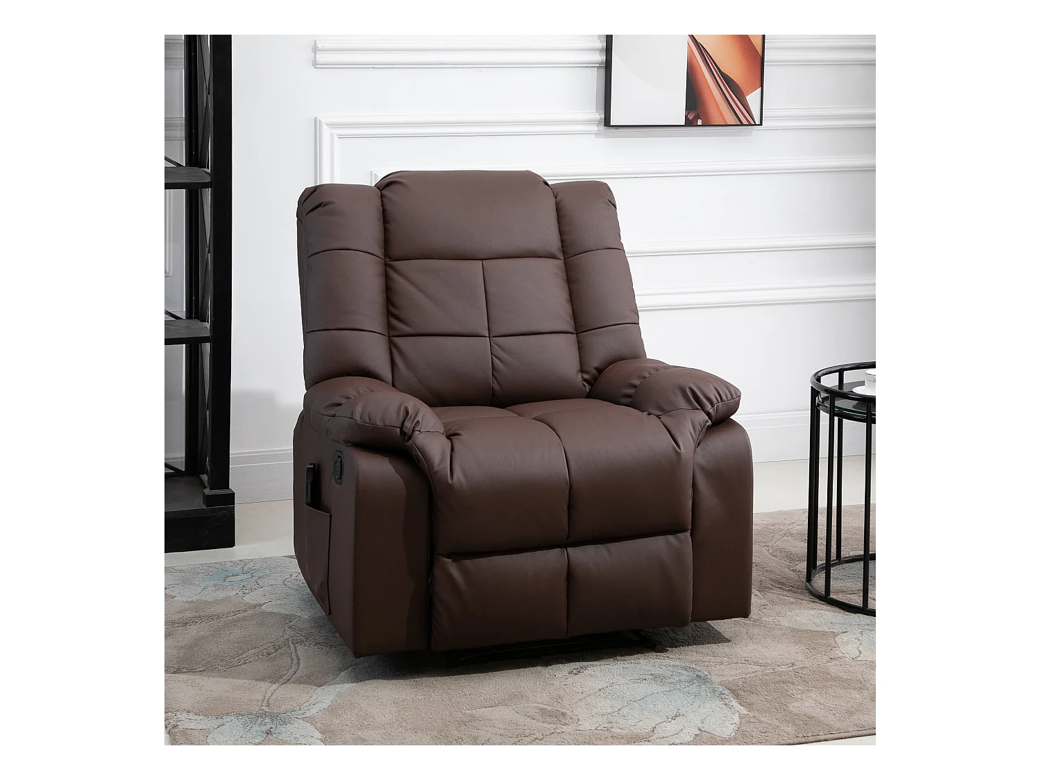 Sillón relax eléctrico reclinable 165° en ecopiel con masaje y mando a distancia marrón 94x99x99 cm