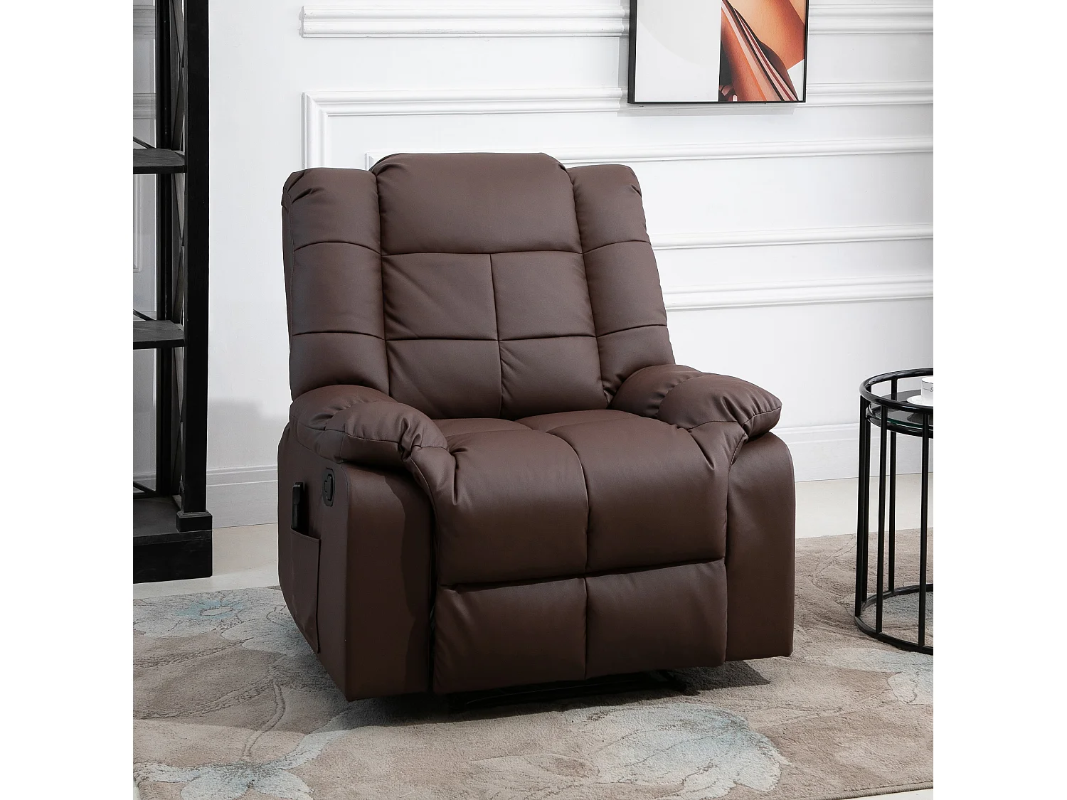 Poltrona elétrica de relaxamento reclinável 165° em couro sintético com massagem e controle remoto marrom 94x99x99 cm