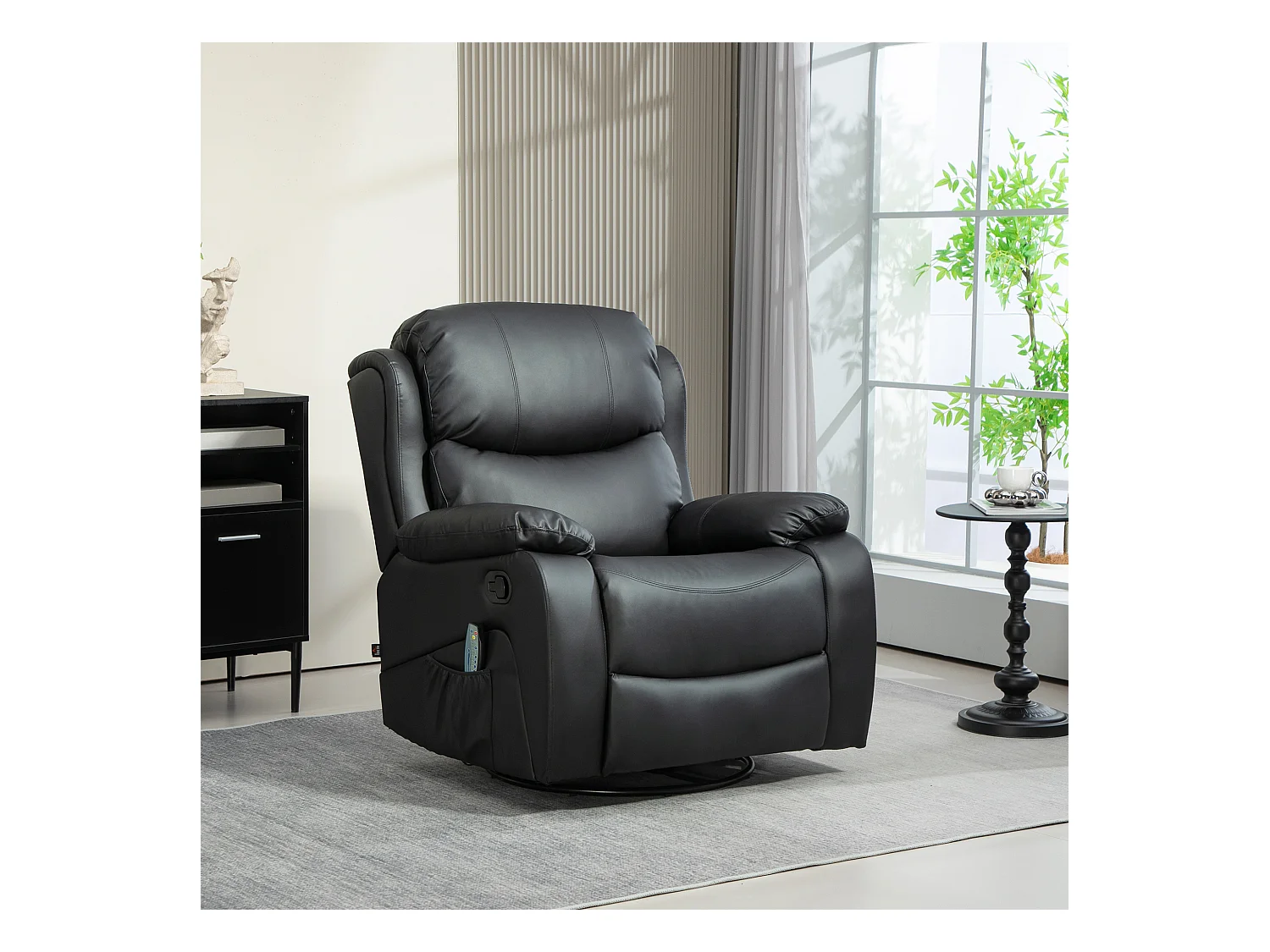 Sillón de masaje eléctrico reclinable de piel sintética, reclinable a 168° con calefacción, 97 x 92 x 104 cm