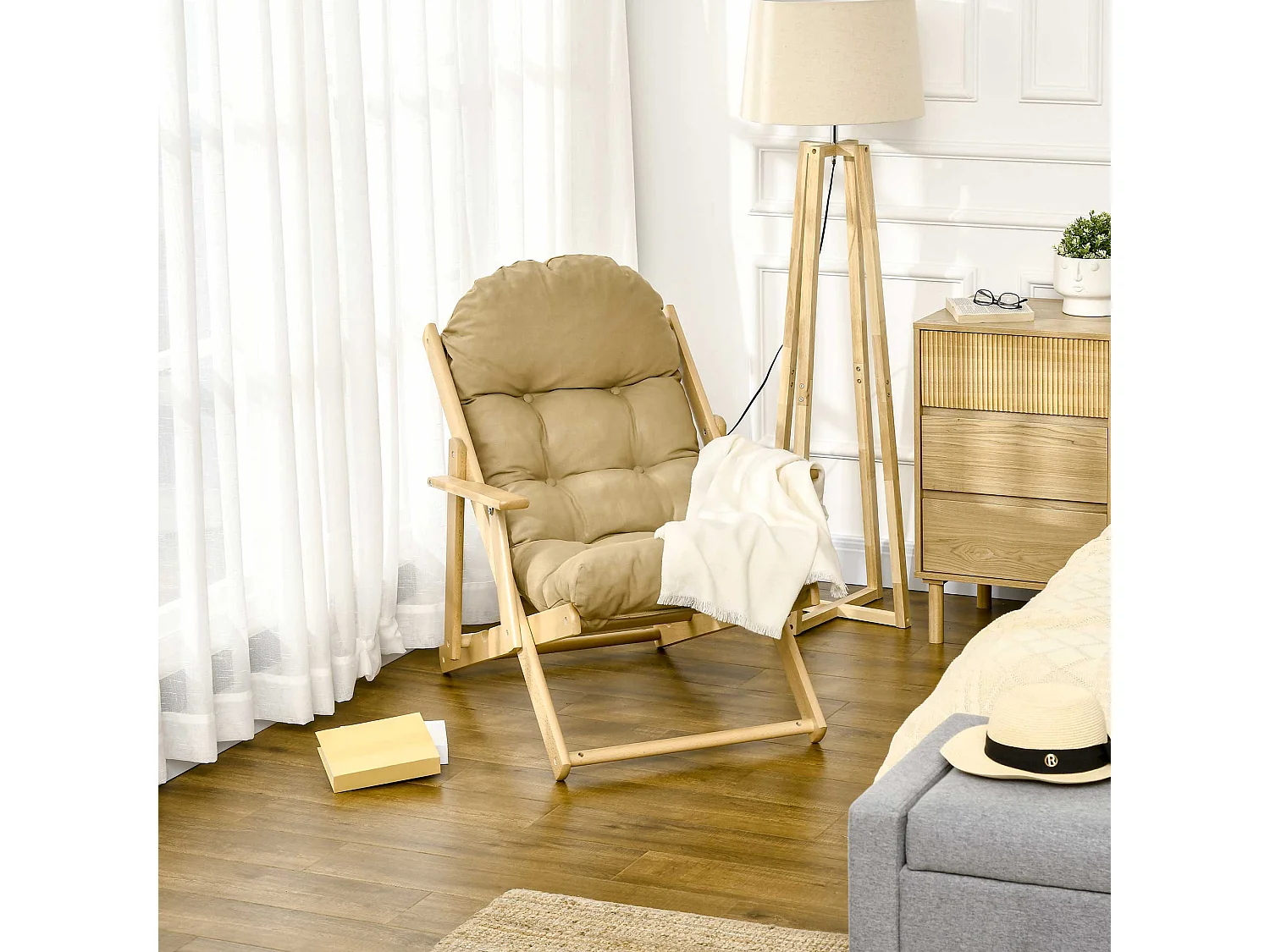 Fauteuil relax flessibile lin bois de hêtre 71x89x96 cm salon brun