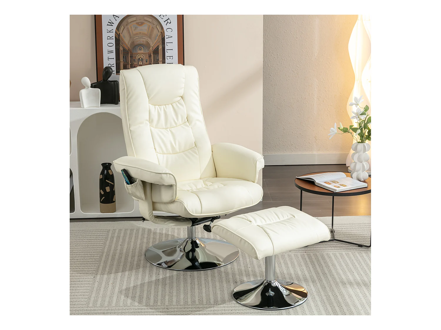 Fauteuil massaggio PU avec repose-pieds 5 punti pour salon chambre beige