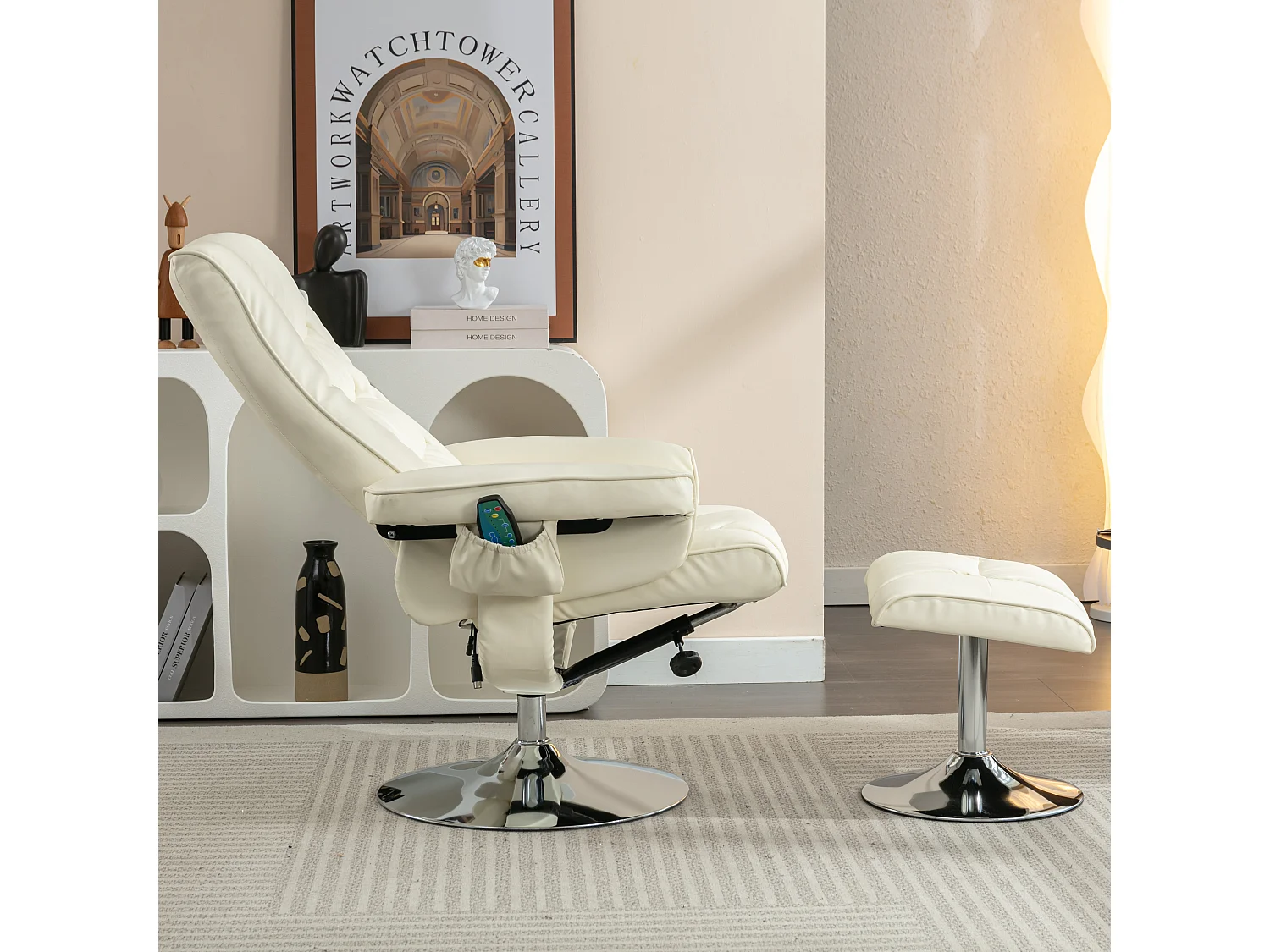 Fauteuil massaggio PU avec repose-pieds 5 punti pour salon chambre beige