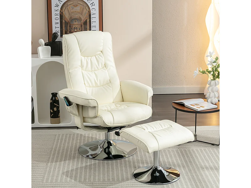 Fauteuil massaggio PU avec repose-pieds 5 punti pour salon chambre beige