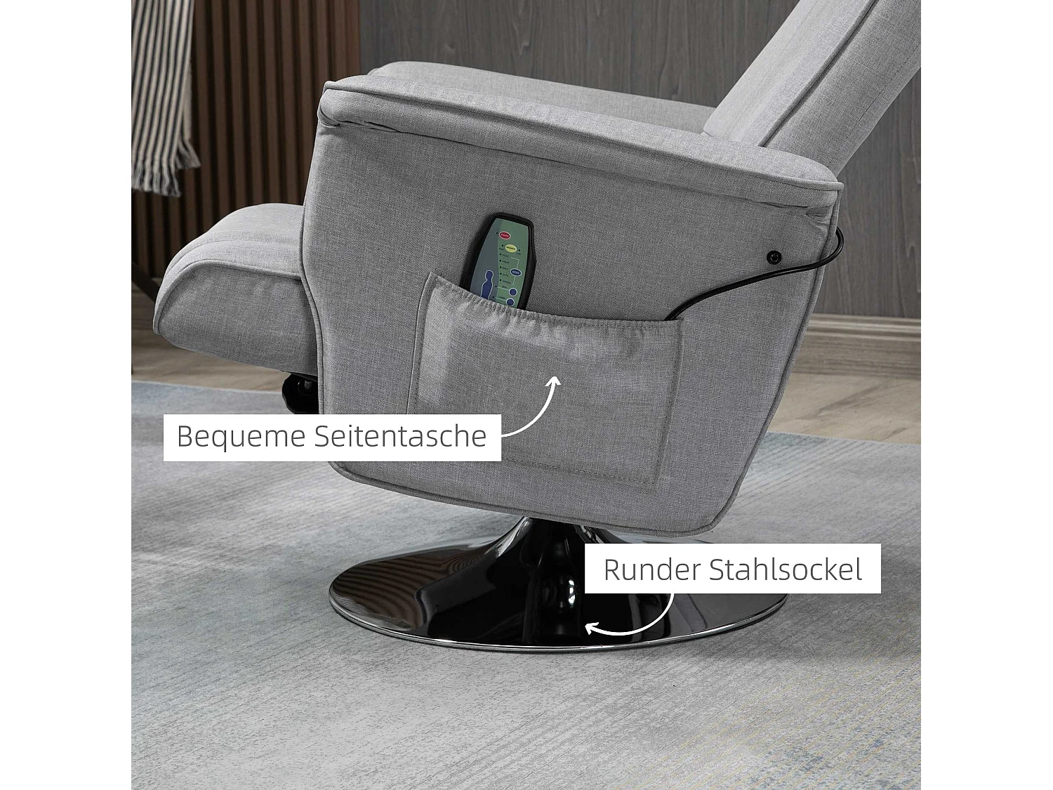 Fauteuil massant électrique avec repose-pieds lin gris clair acier salon