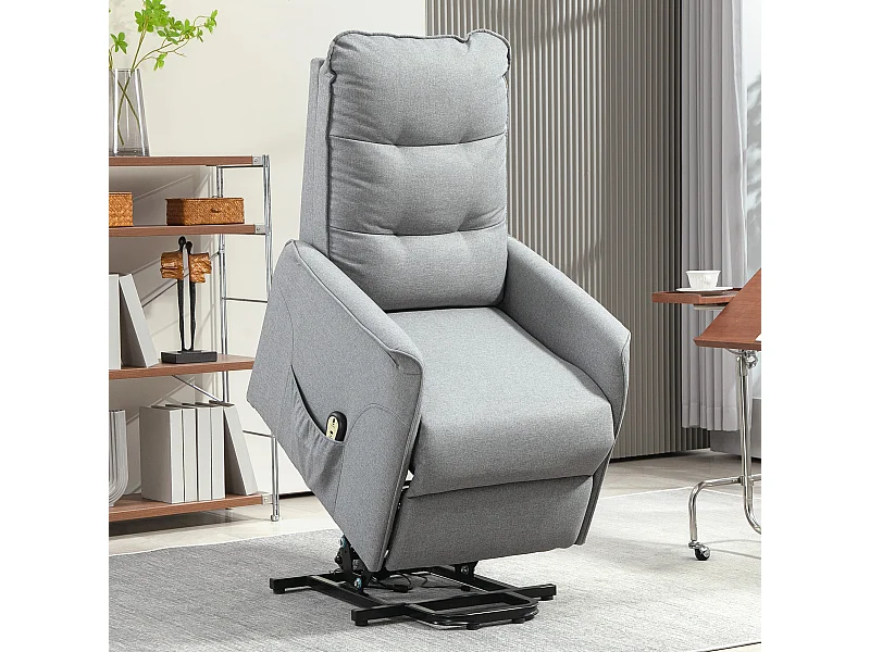 Fauteuil TV électrique gris avec releveur, inclinabile 150°, tessuto lino, 150 kg