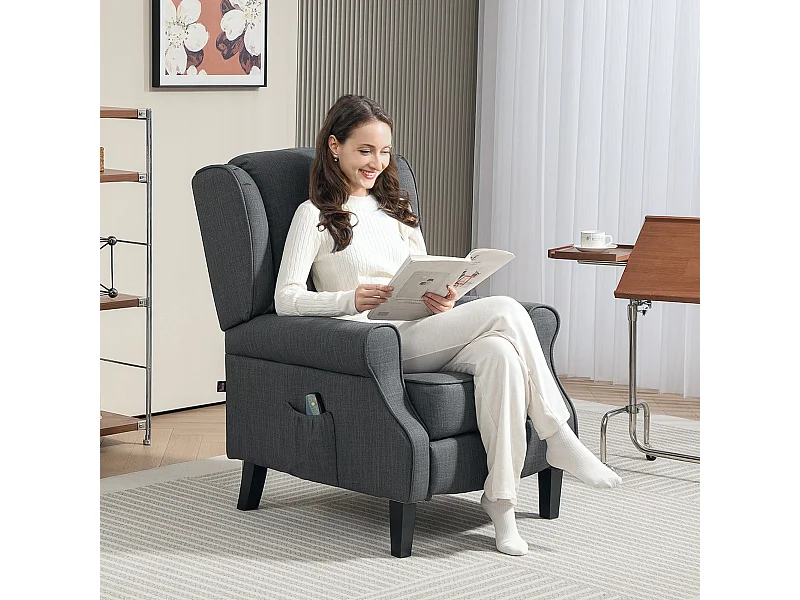 Sillón TV Relax Masaje con Calefacción Gris Oscuro Piel Sintética para Salón 78x83x101 cm