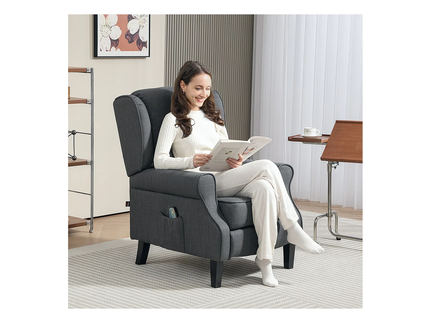Fauteuil TV Relax Massages avec Chauffage Simili-Cuir Gris Foncé pour Salon 78x83x101 cm
