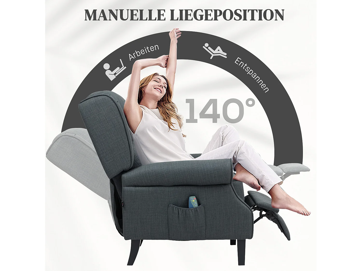 Poltrona TV Relax Massagem com Aquecimento Couro Sintético Cinza Escuro para Sala de Estar 78x83x101 cm