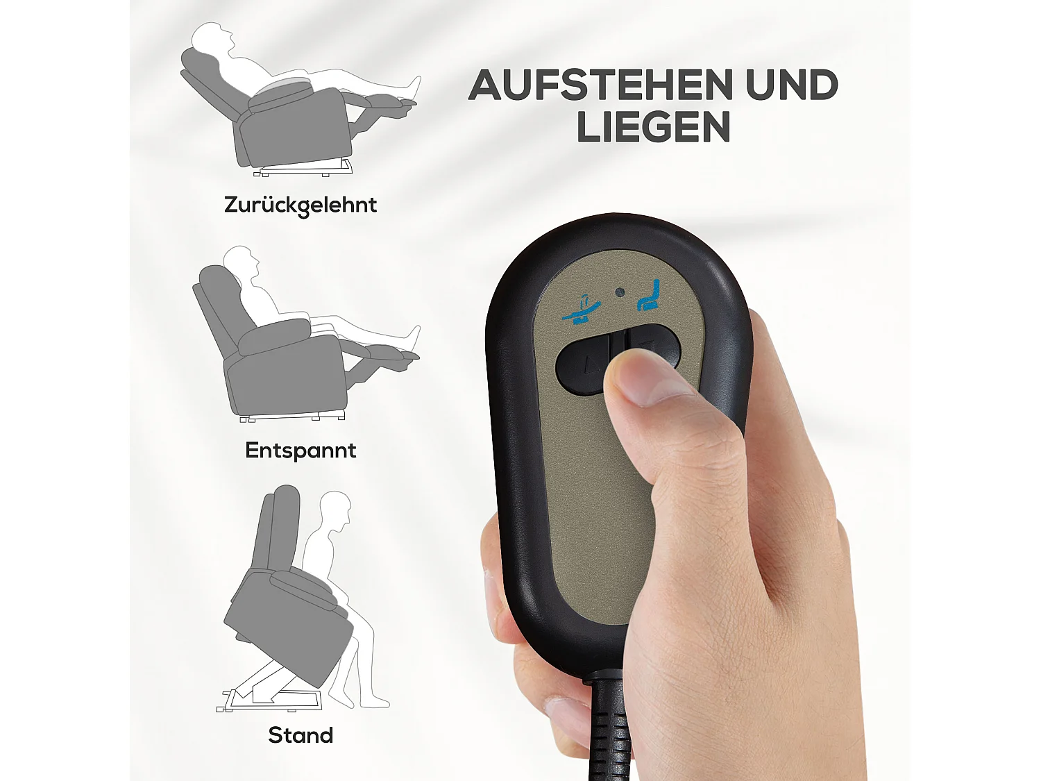 Fauteuil releveur électrique tissu lin inclinable 135° con télécommande 66x90x96 cm grigio